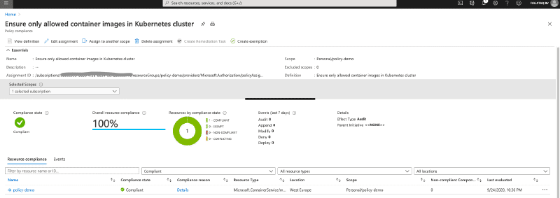 Azure Container image compliance